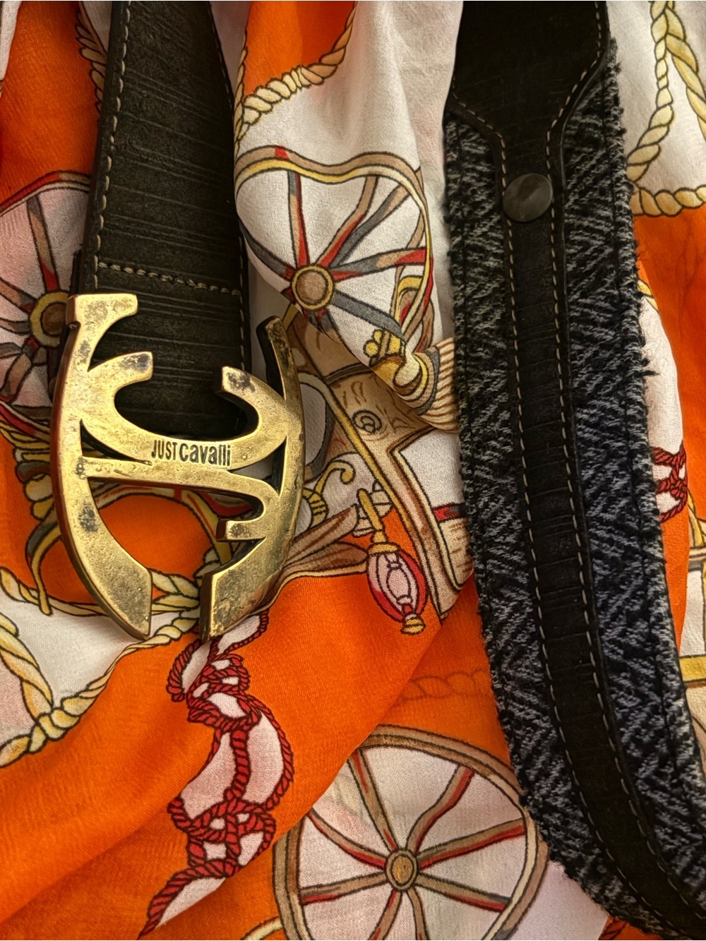 Just Cavalli Brown Leather belt with Gold Logo Accent